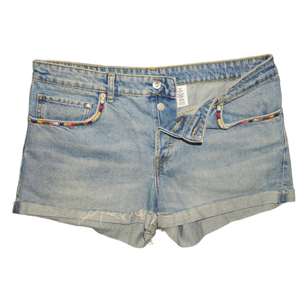 H&M &Denim Boyfriend Jean Shorts Women’s Size 10 Distressed Cutoff Rolled Hem